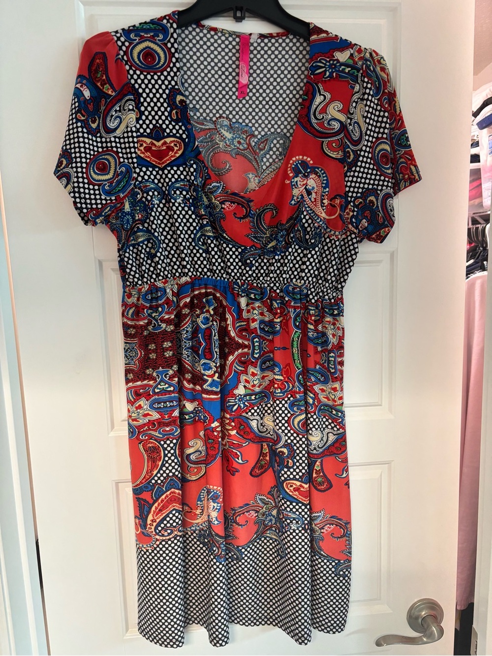 Christina Red Paisley & Polka Dot Midi Dress